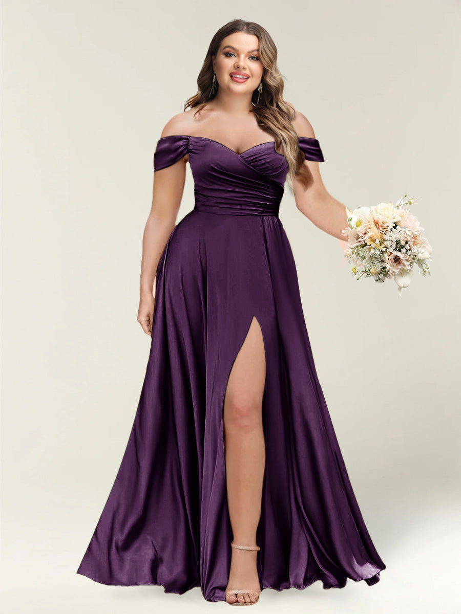 A-Line/Princess One-Shoulder Sleeveless Long Plus Size Bridesmaid Dresses with Split Side
