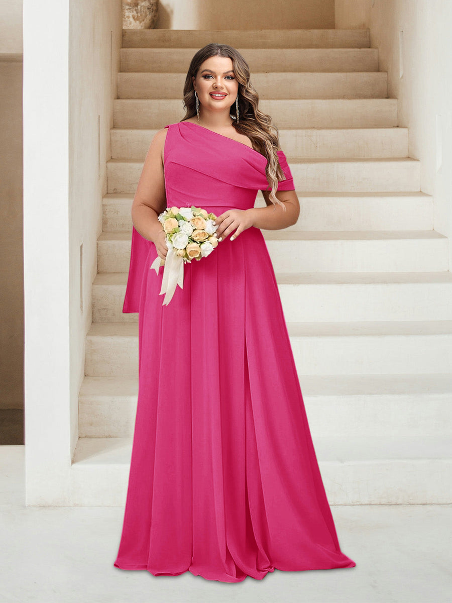A-Line/Princess One-Shoulder Floor-Length Sleeveless Plus Size Bridesmaid Dresses