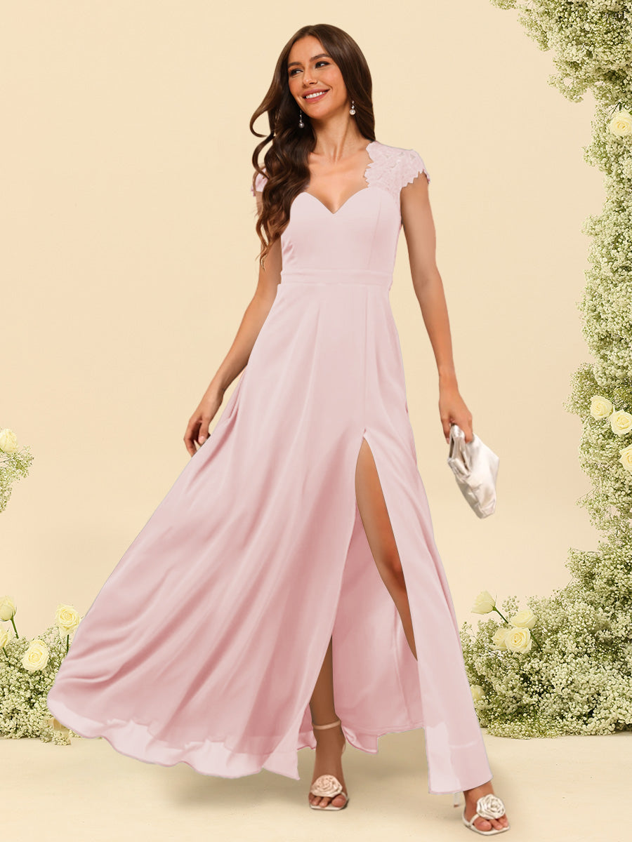 A-Line/Princess V-Neck Floor-Length Bridesmaid Dresses With Split Side