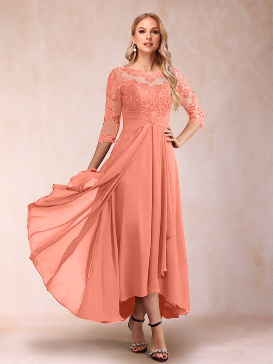 A-Line/Princess Asymmetrical 3/4 Sleeves Sweetheart Mother of the Bride Dresses