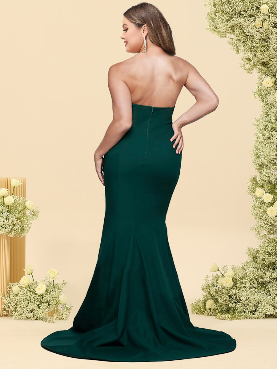 Trumpet/Mermaid Strapless Sleeveless Sweep train Plus Size Bridesmaid Dresses with Split Side