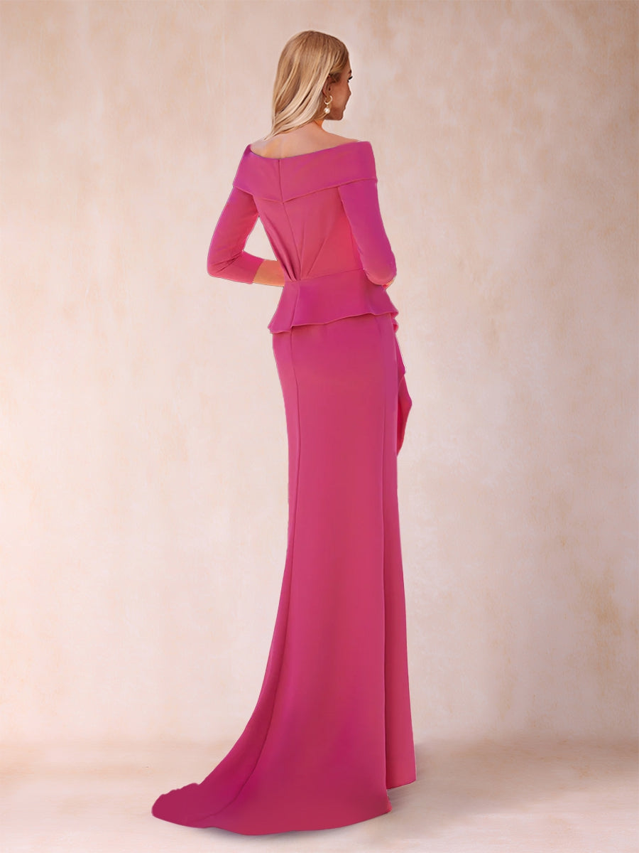 Sheath/Column Off-the-Shoulder Floor-Length Mother of the Bride Dresses With Ruffles & Split Side