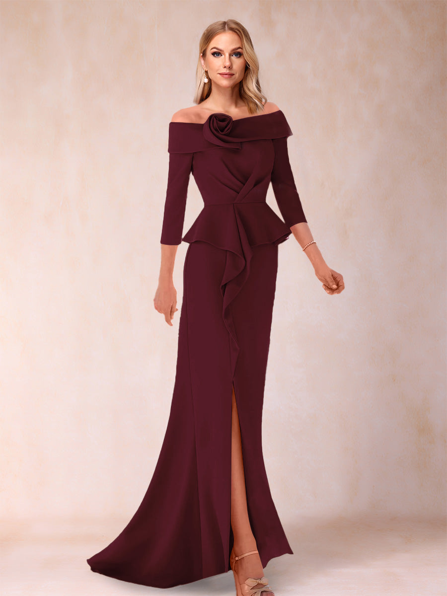 Sheath/Column Off-the-Shoulder Floor-Length Mother of the Bride Dresses With Ruffles & Split Side
