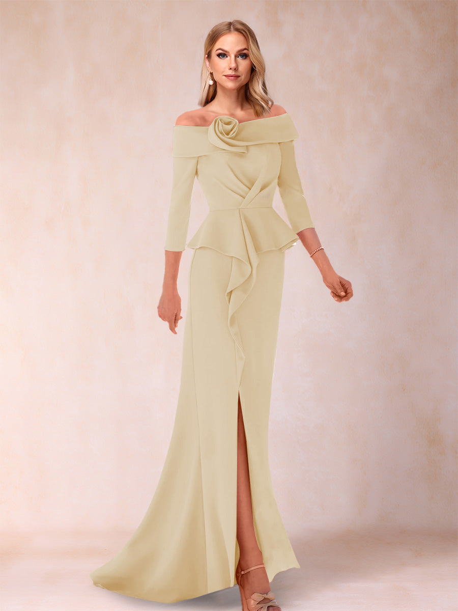 Sheath/Column Off-the-Shoulder Floor-Length Mother of the Bride Dresses With Ruffles & Split Side