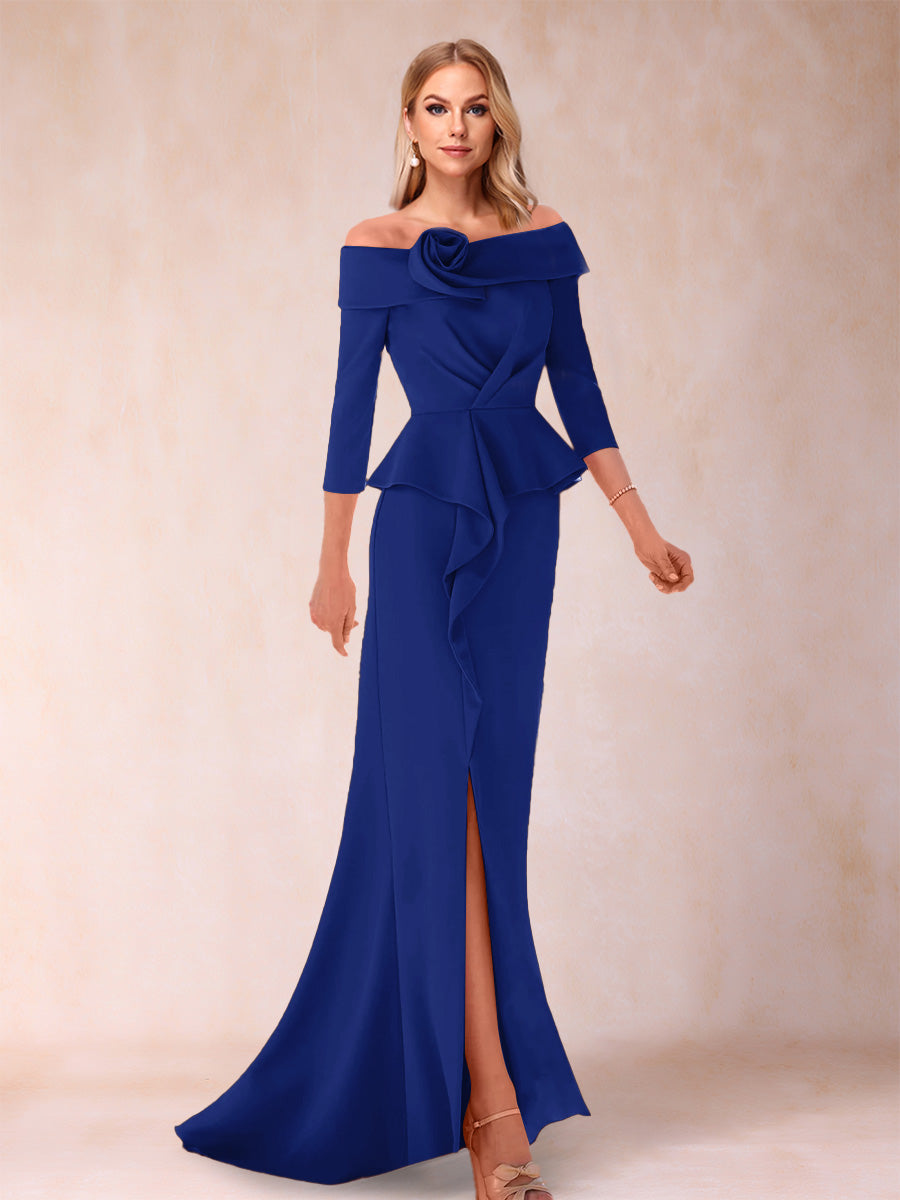 Sheath/Column Off-the-Shoulder Floor-Length Mother of the Bride Dresses With Ruffles & Split Side
