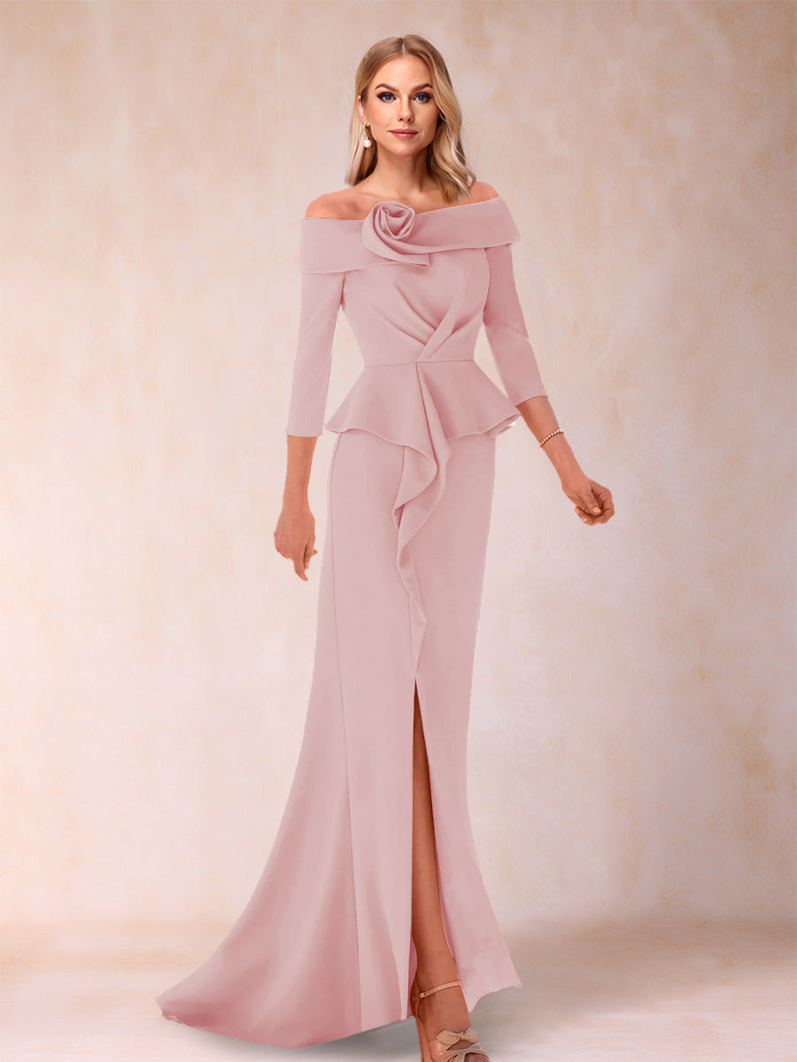 Sheath/Column Off-the-Shoulder Floor-Length Mother of the Bride Dresses With Ruffles & Split Side