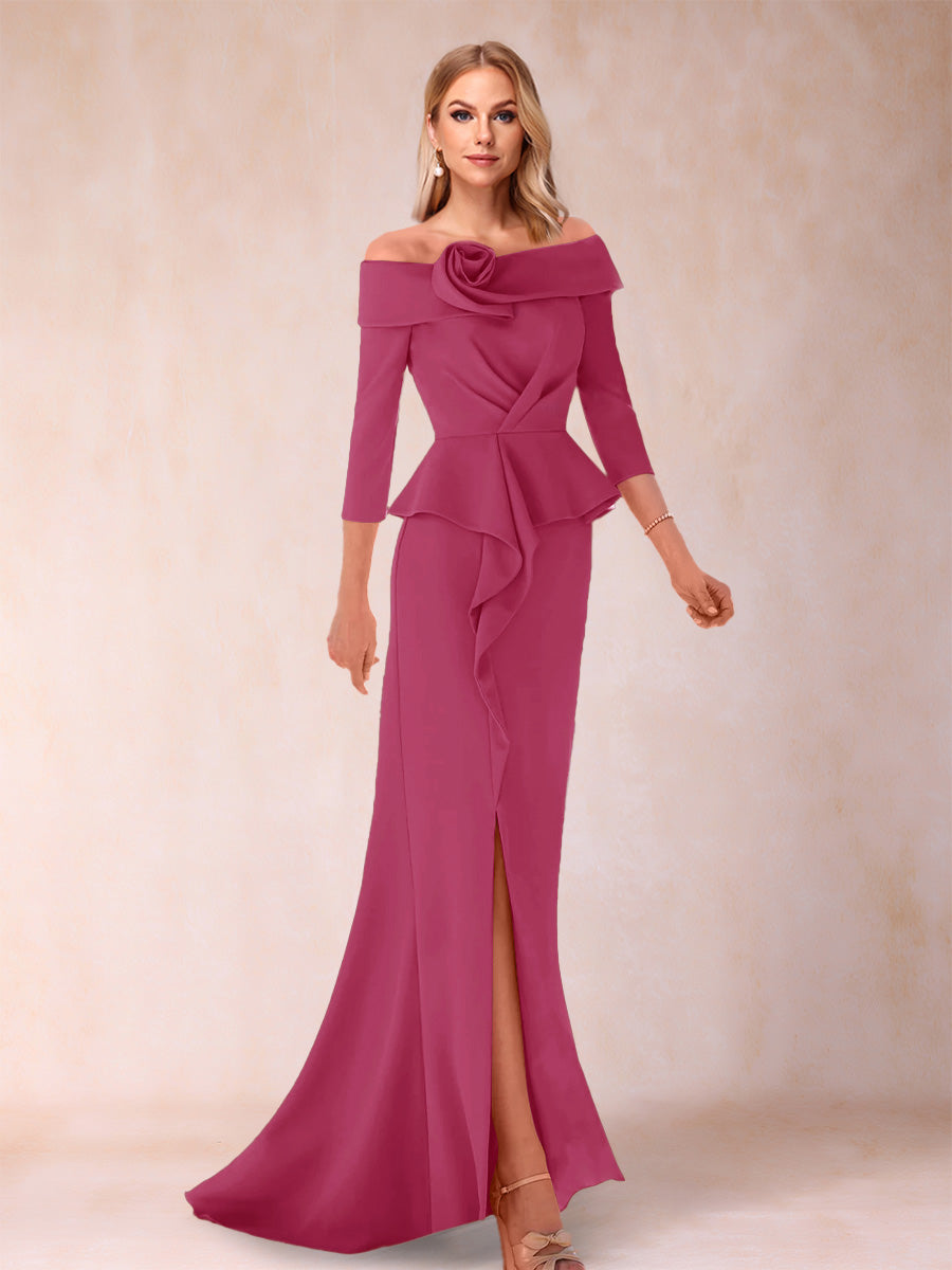 Sheath/Column Off-the-Shoulder Floor-Length Mother of the Bride Dresses With Ruffles & Split Side