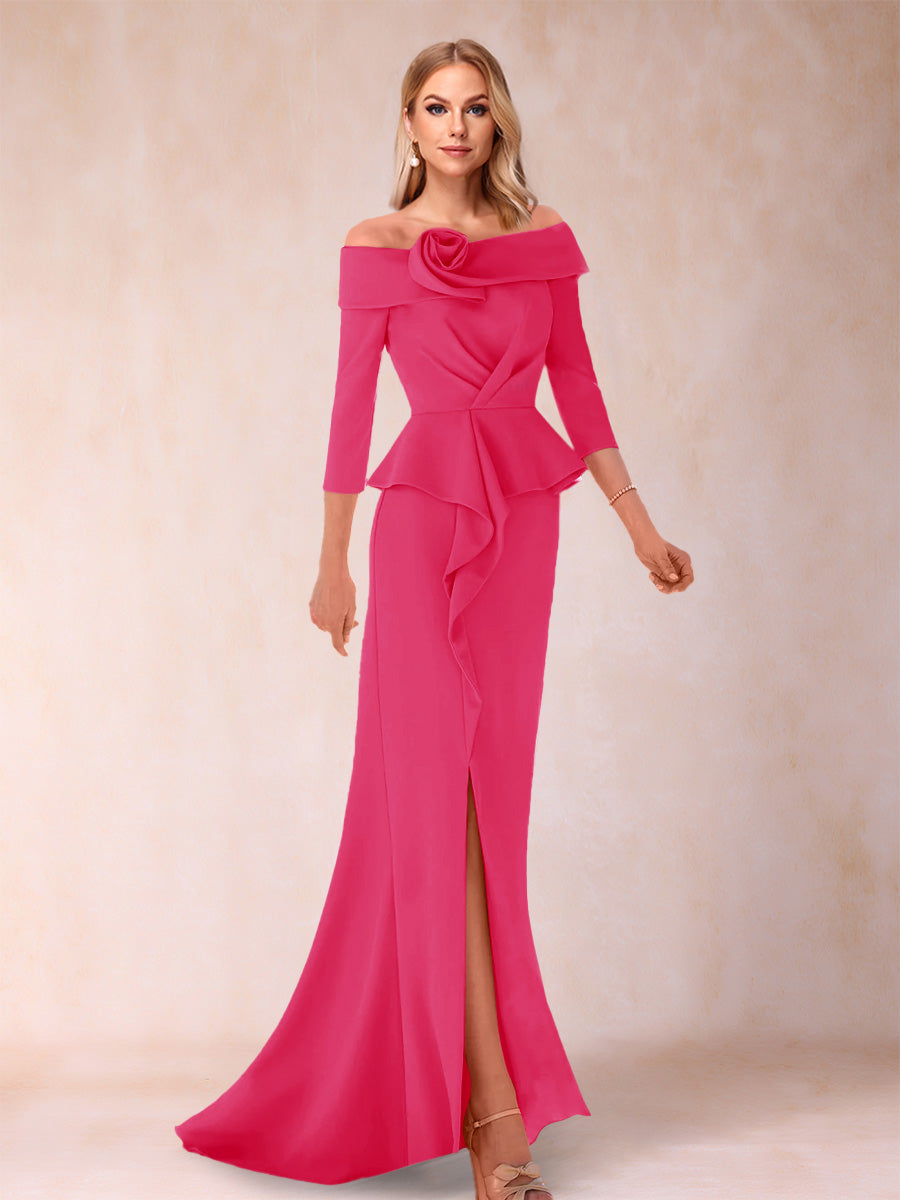 Sheath/Column Off-the-Shoulder Floor-Length Mother of the Bride Dresses With Ruffles & Split Side