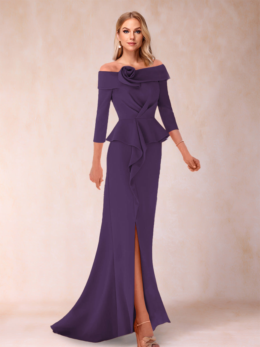 Sheath/Column Off-the-Shoulder Floor-Length Mother of the Bride Dresses With Ruffles & Split Side