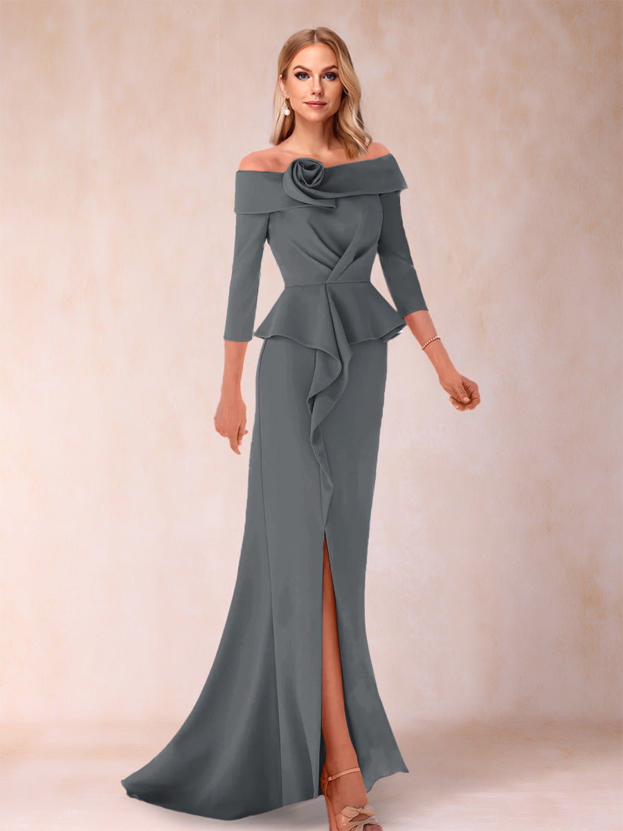 Sheath/Column Off-the-Shoulder Floor-Length Mother of the Bride Dresses With Ruffles & Split Side