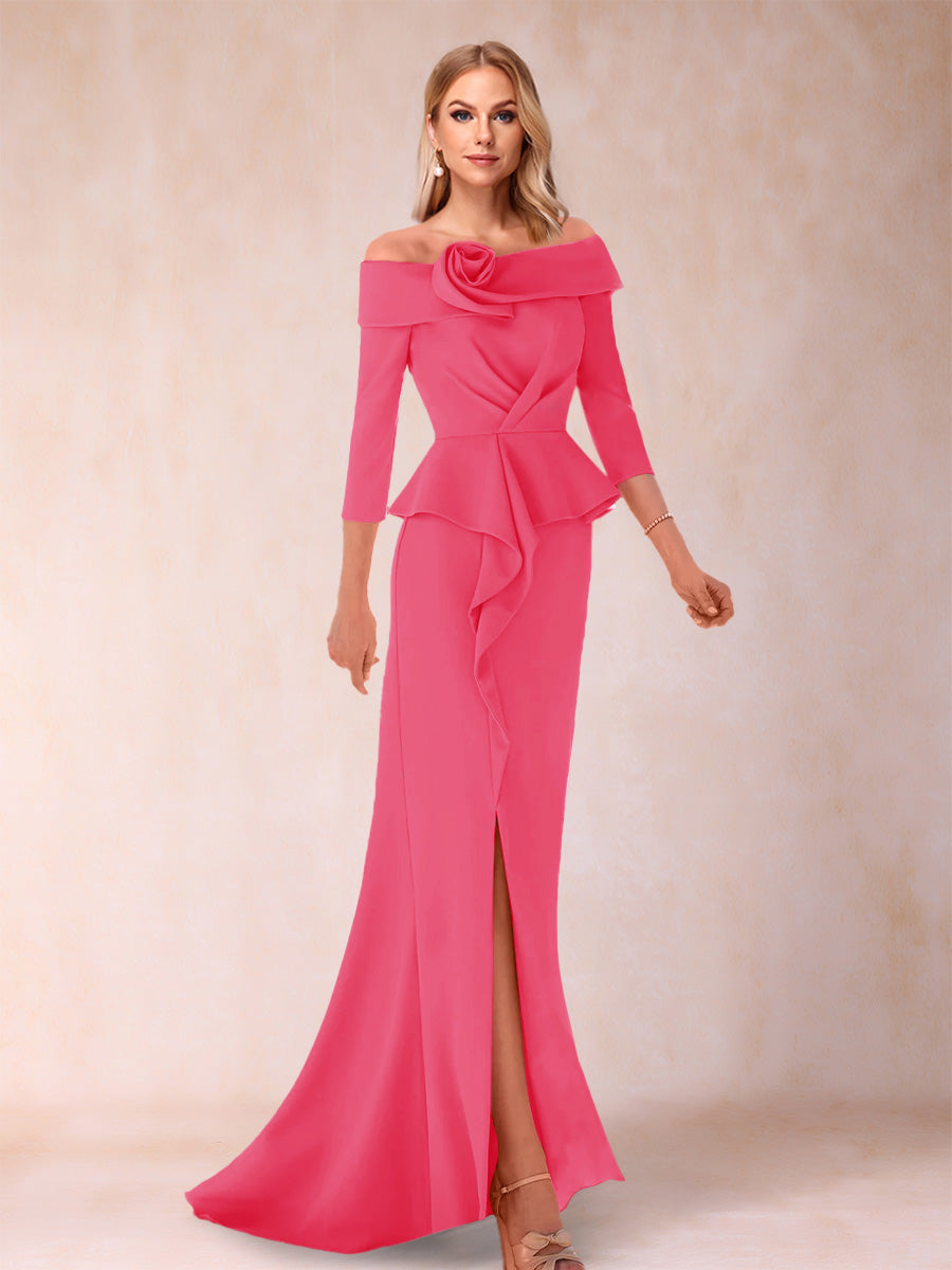 Sheath/Column Off-the-Shoulder Floor-Length Mother of the Bride Dresses With Ruffles & Split Side