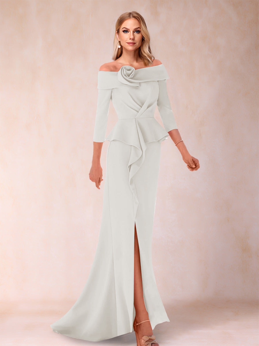 Sheath/Column Off-the-Shoulder Floor-Length Mother of the Bride Dresses With Ruffles & Split Side