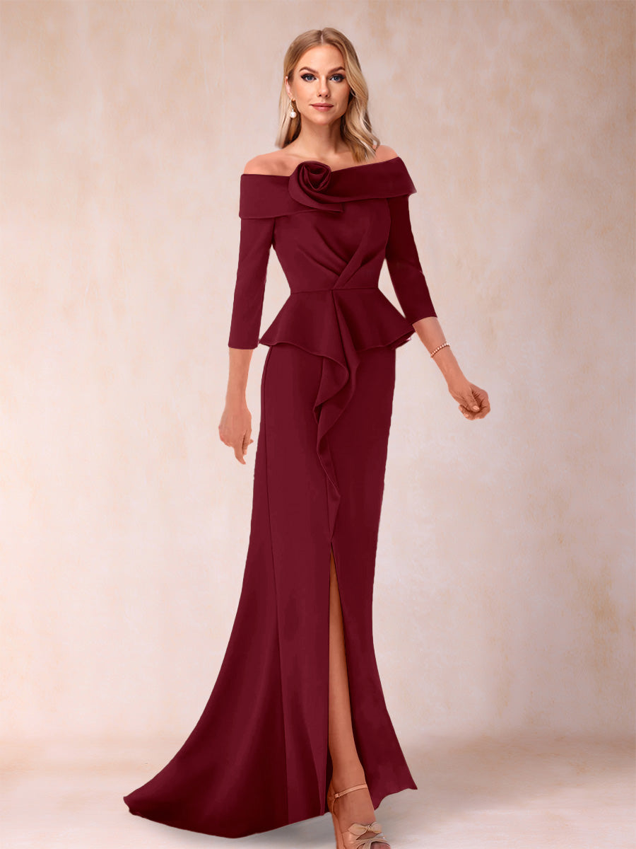 Sheath/Column Off-the-Shoulder Floor-Length Mother of the Bride Dresses With Ruffles & Split Side
