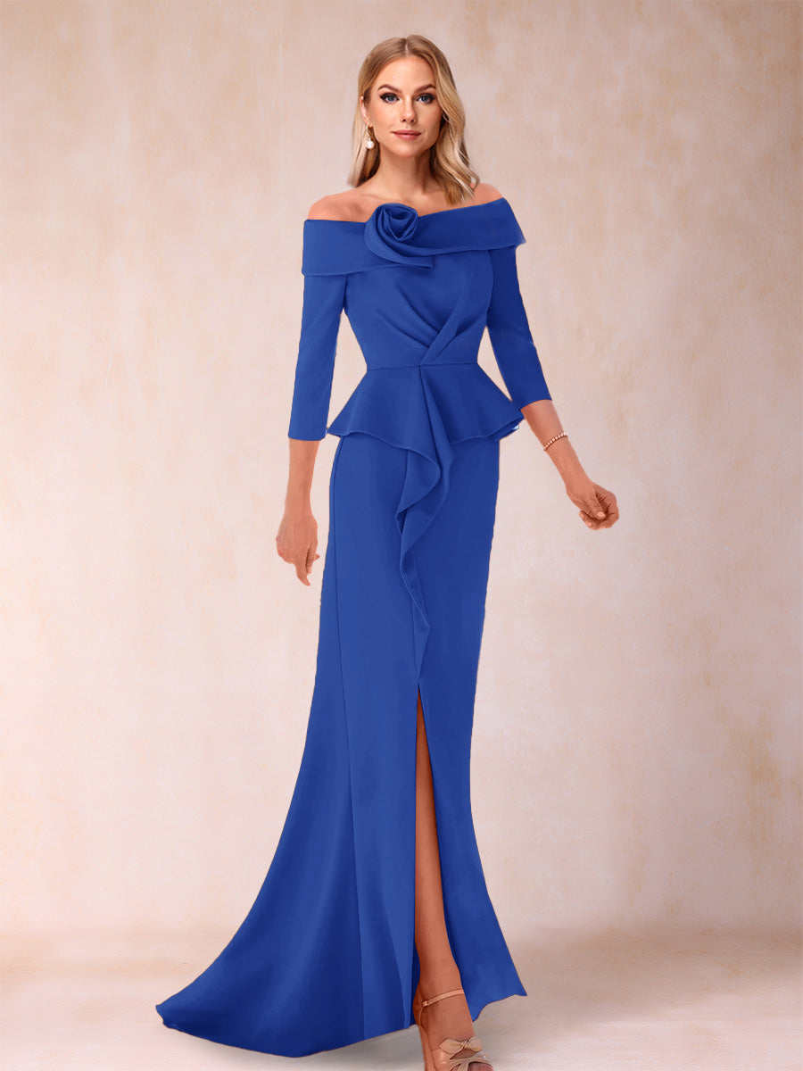Sheath/Column Off-the-Shoulder Floor-Length Mother of the Bride Dresses With Ruffles & Split Side