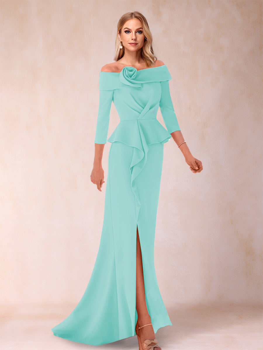 Sheath/Column Off-the-Shoulder Floor-Length Mother of the Bride Dresses With Ruffles & Split Side