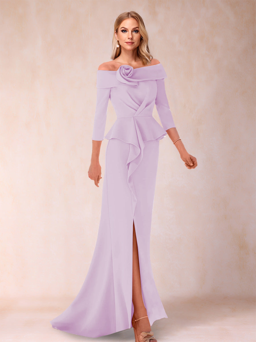 Sheath/Column Off-the-Shoulder Floor-Length Mother of the Bride Dresses With Ruffles & Split Side