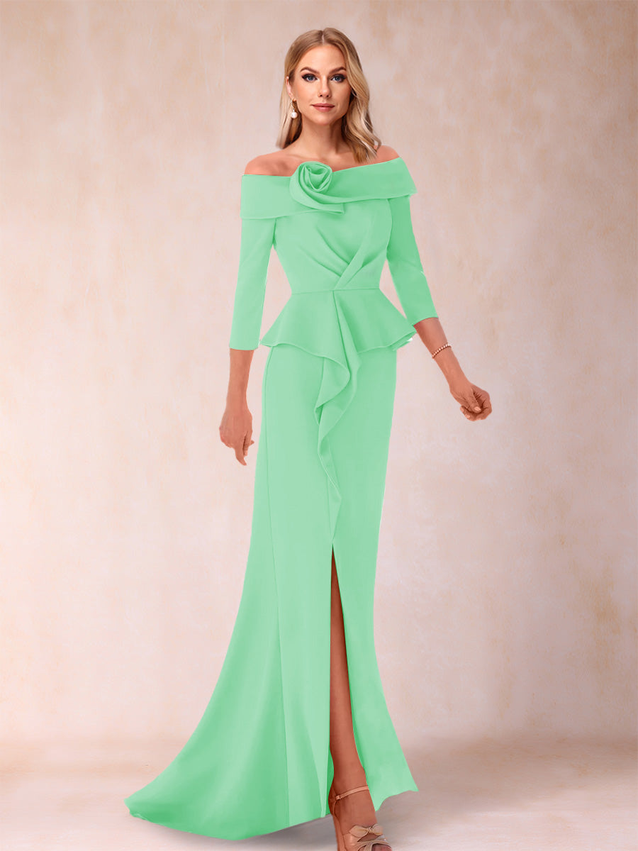 Sheath/Column Off-the-Shoulder Floor-Length Mother of the Bride Dresses With Ruffles & Split Side