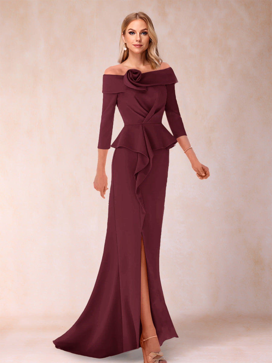 Sheath/Column Off-the-Shoulder Floor-Length Mother of the Bride Dresses With Ruffles & Split Side