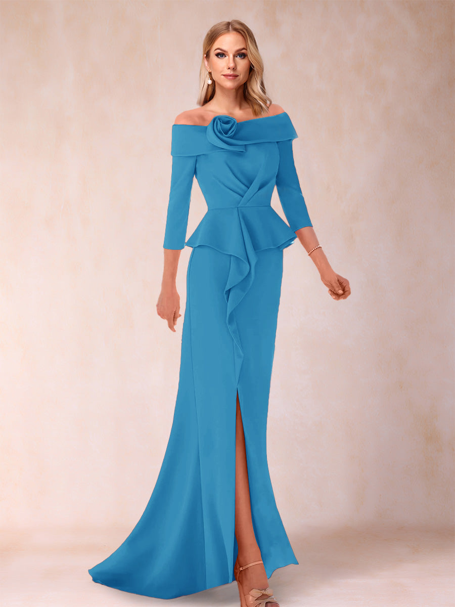 Sheath/Column Off-the-Shoulder Floor-Length Mother of the Bride Dresses With Ruffles & Split Side
