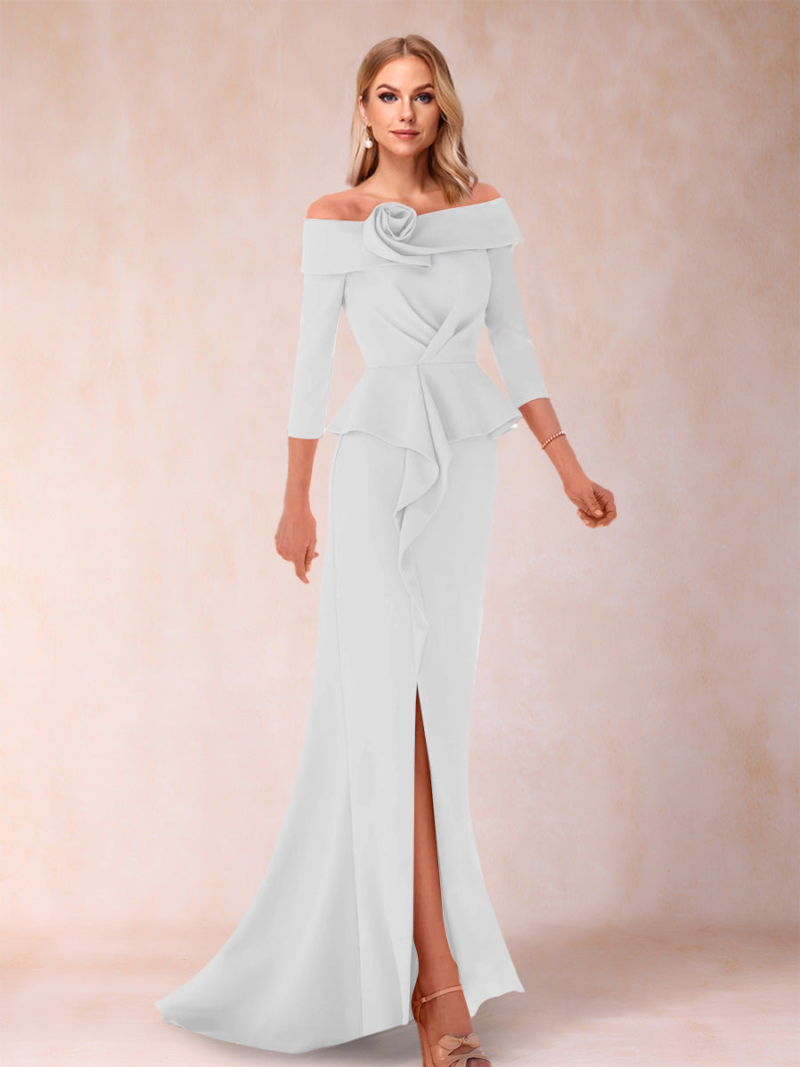 Sheath/Column Off-the-Shoulder Floor-Length Mother of the Bride Dresses With Ruffles & Split Side