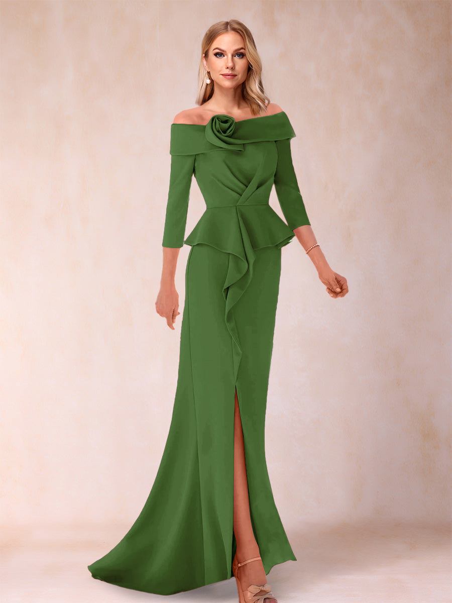 Sheath/Column Off-the-Shoulder Floor-Length Mother of the Bride Dresses With Ruffles & Split Side