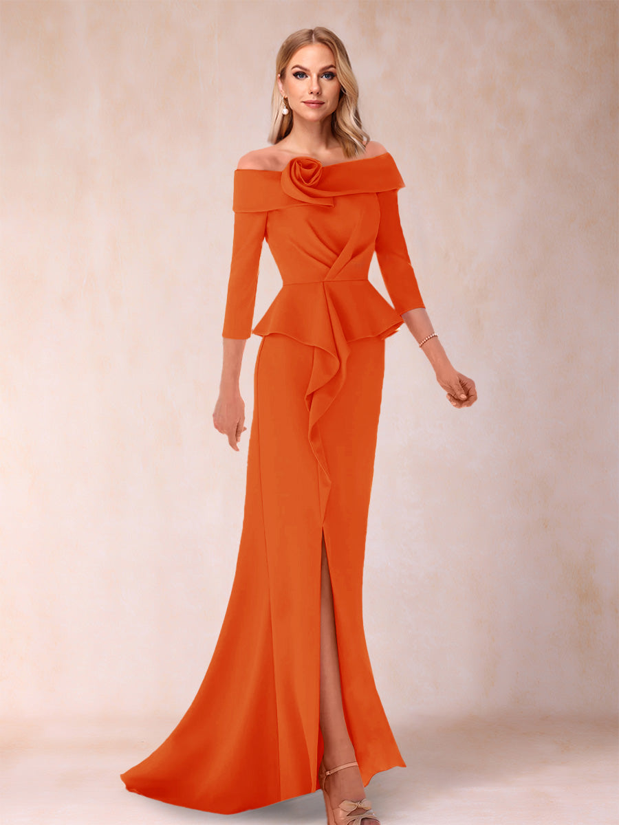 Sheath/Column Off-the-Shoulder Floor-Length Mother of the Bride Dresses With Ruffles & Split Side