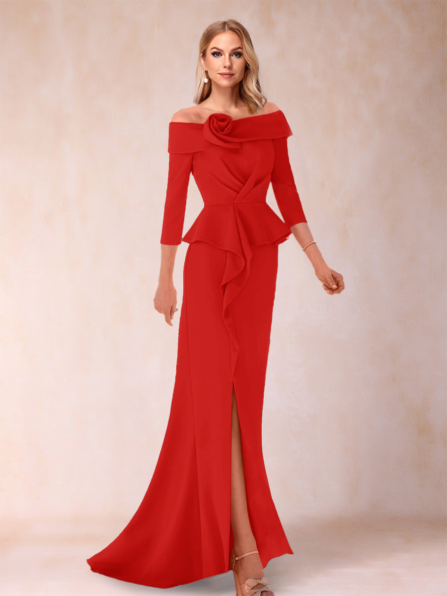 Sheath/Column Off-the-Shoulder Floor-Length Mother of the Bride Dresses With Ruffles & Split Side