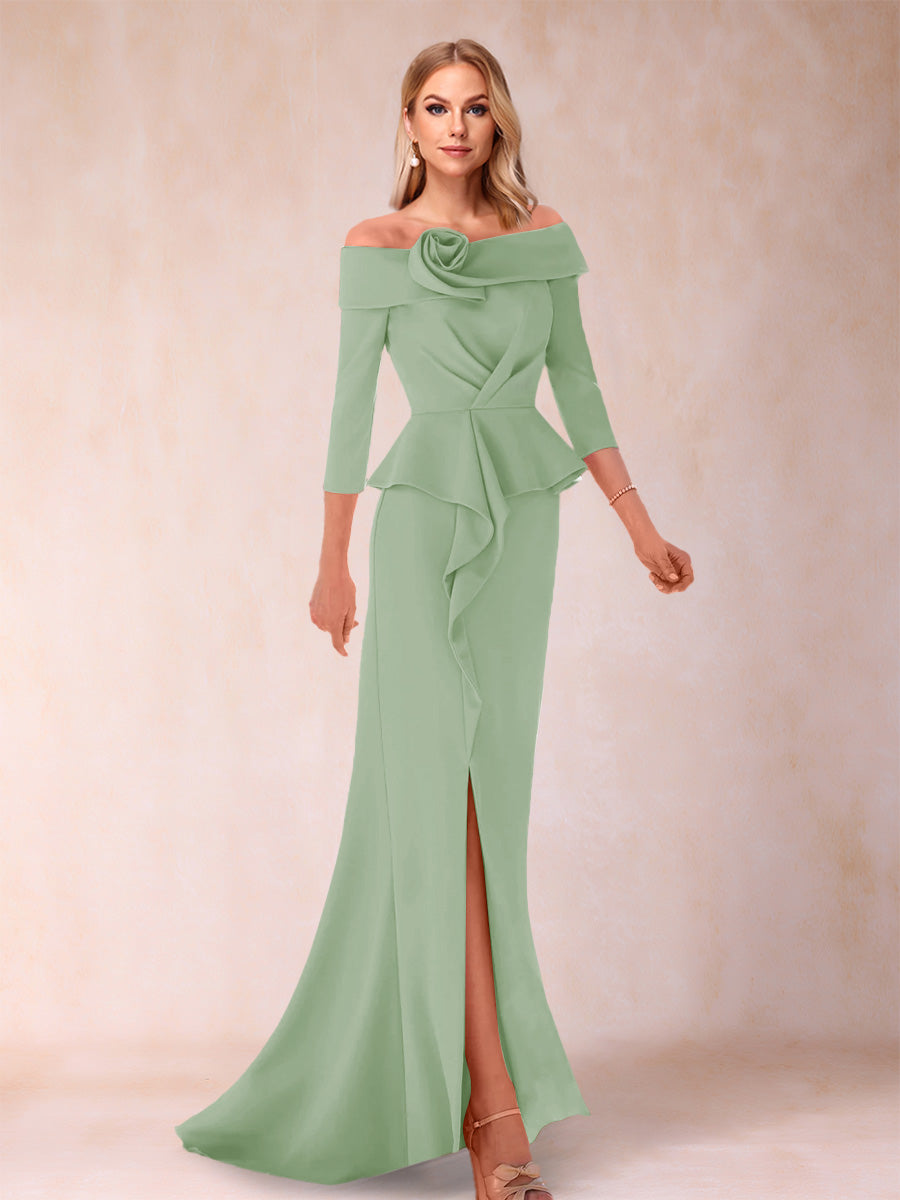 Sheath/Column Off-the-Shoulder Floor-Length Mother of the Bride Dresses With Ruffles & Split Side