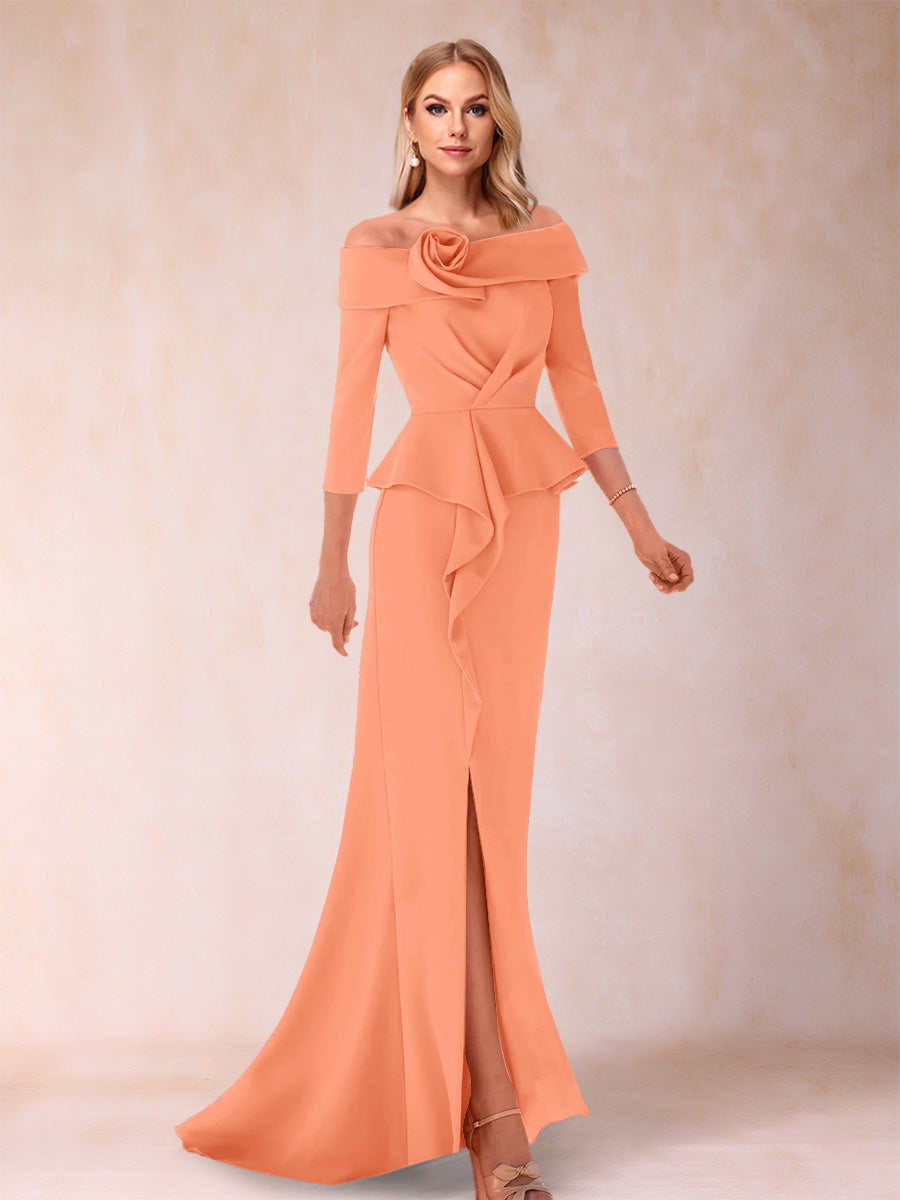 Sheath/Column Off-the-Shoulder Floor-Length Mother of the Bride Dresses With Ruffles & Split Side