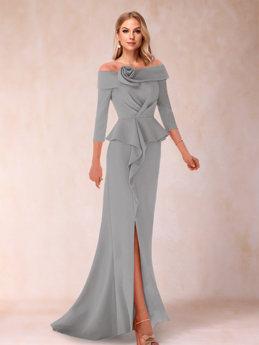 Sheath/Column Off-the-Shoulder Floor-Length Mother of the Bride Dresses With Ruffles & Split Side
