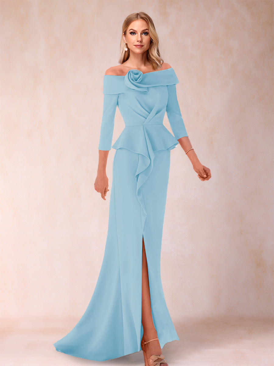 Sheath/Column Off-the-Shoulder Floor-Length Mother of the Bride Dresses With Ruffles & Split Side