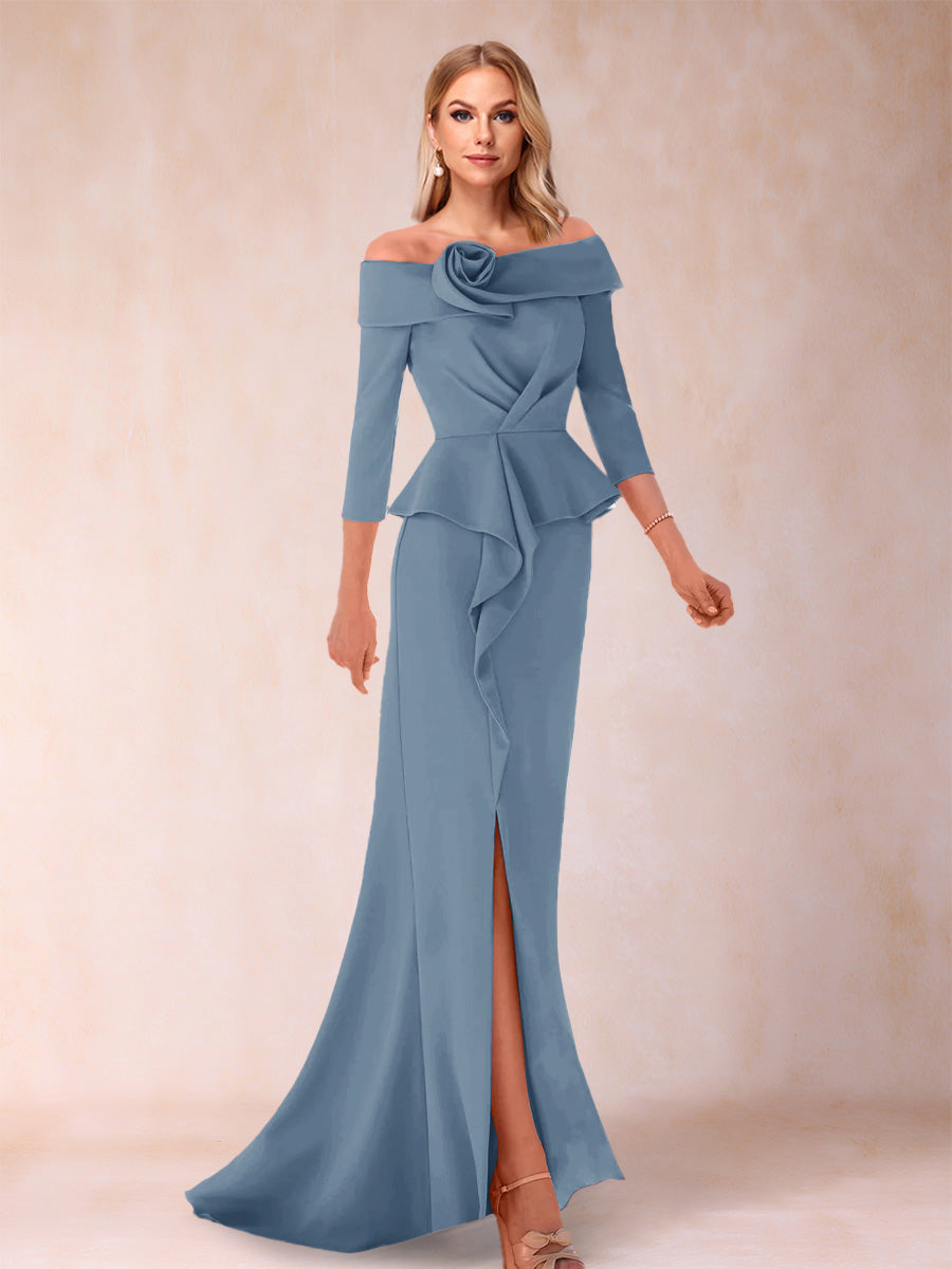 Sheath/Column Off-the-Shoulder Floor-Length Mother of the Bride Dresses With Ruffles & Split Side
