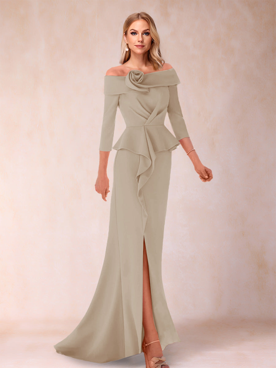 Sheath/Column Off-the-Shoulder Floor-Length Mother of the Bride Dresses With Ruffles & Split Side