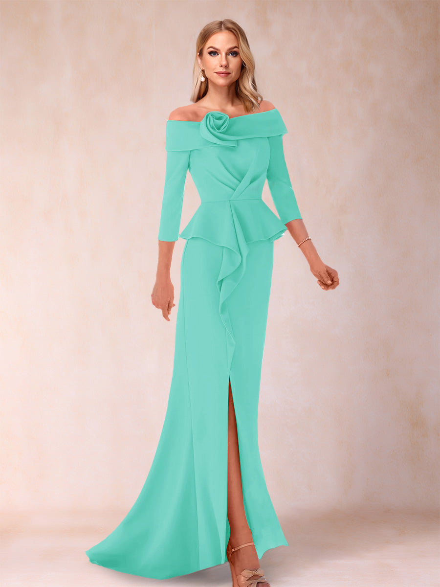 Sheath/Column Off-the-Shoulder Floor-Length Mother of the Bride Dresses With Ruffles & Split Side