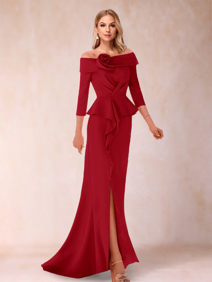 Sheath/Column Off-the-Shoulder Floor-Length Mother of the Bride Dresses With Ruffles & Split Side