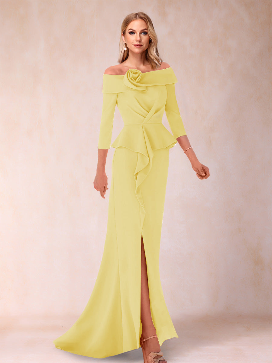 Sheath/Column Off-the-Shoulder Floor-Length Mother of the Bride Dresses With Ruffles & Split Side
