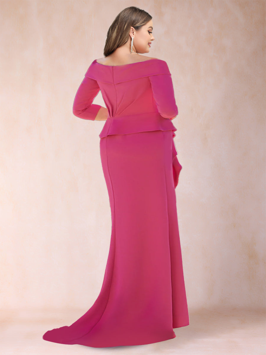 Sheath/Column Off-the-Shoulder Floor-Length Plus Size Mother of the Bride Dresses With Ruffles & Split Side
