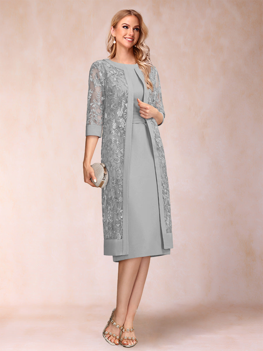 Sheath/Column Scoop Chiffon Ruched Mother of the Bride Dresses with Jacket & Rhinestone