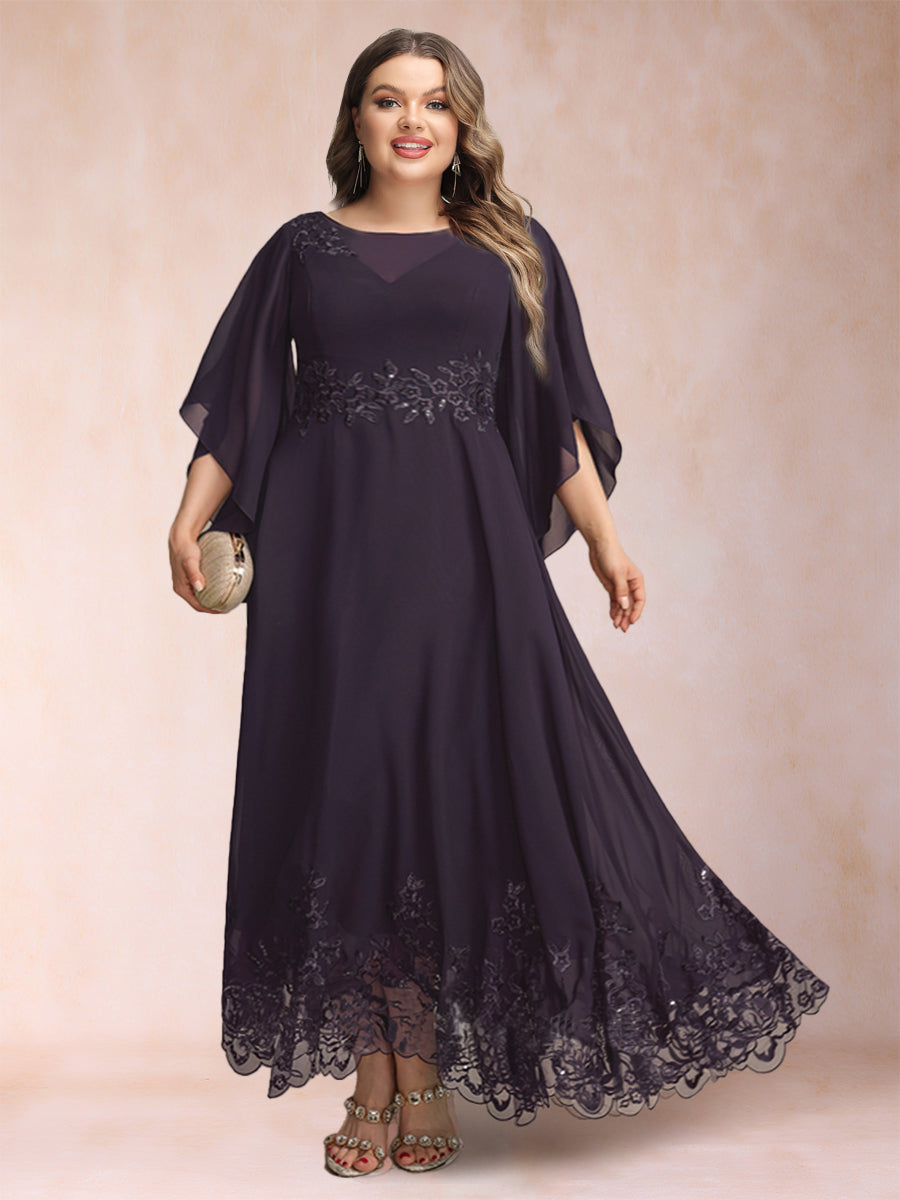 Lavetir A-Line/Princess Scoop 3/4 Sleeves Ankle-Length Plus Size Mother of the Bride Dresses with Appliques 12010207P - Lavetir AU Lavetir A-Line/Princess Scoop 3/4 Sleeves Ankle-Length Plus Size Mother of the Bride Dresses with Appliques 12010207P - Lavetir AU