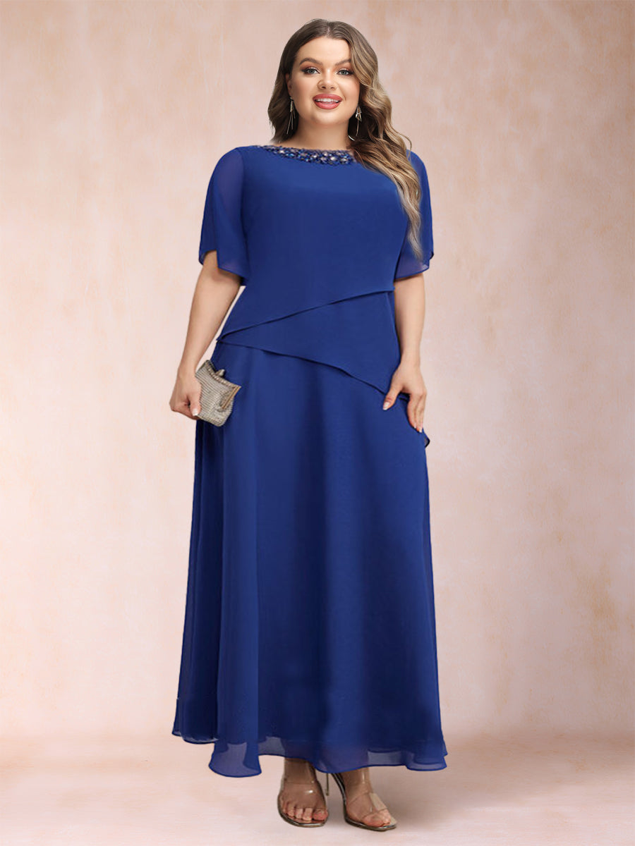 Lavetir A-Line/Princess Scoop Half Sleeves Ankle-Length Plus Size Mother of the Bride Dresses with Rhinestone 12010208P - Lavetir AU Lavetir A-Line/Princess Scoop Half Sleeves Ankle-Length Plus Size Mother of the Bride Dresses with Rhinestone 12010208P - Lavetir AU