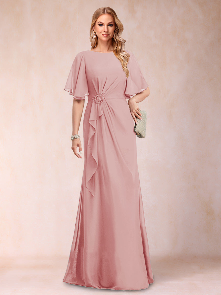 A-Line/Princess Scoop Black Chiffon Mother of the Bride Dresses with Appliques & Ruffles