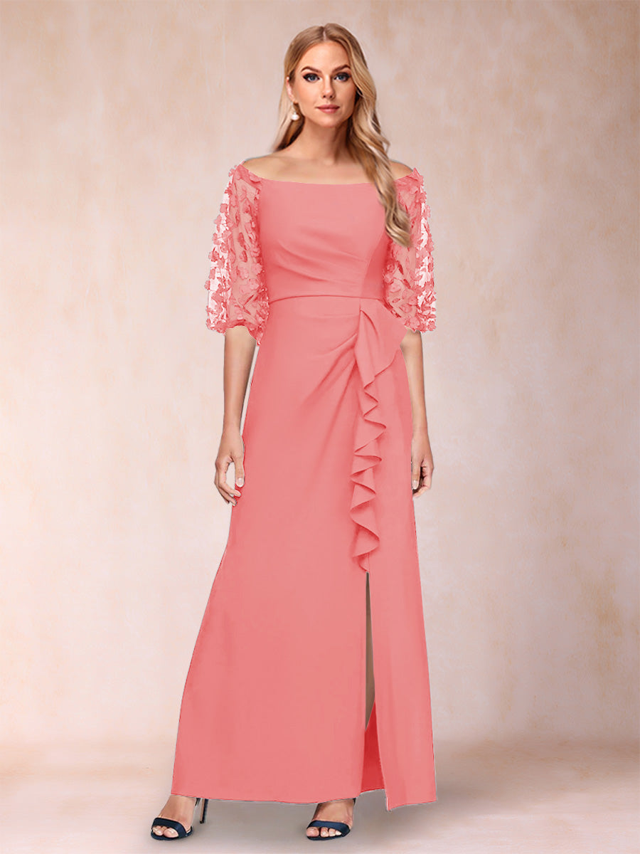 Sheath/Column Off-the-Shoulder Half Sleeves Mother of the Bride Dresses with Applique