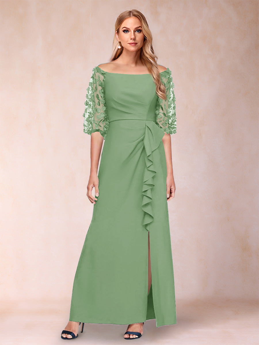 Sheath/Column Off-the-Shoulder Half Sleeves Mother of the Bride Dresses with Applique
