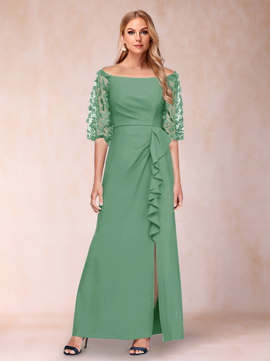 Sheath/Column Off-the-Shoulder Half Sleeves Mother of the Bride Dresses with Applique
