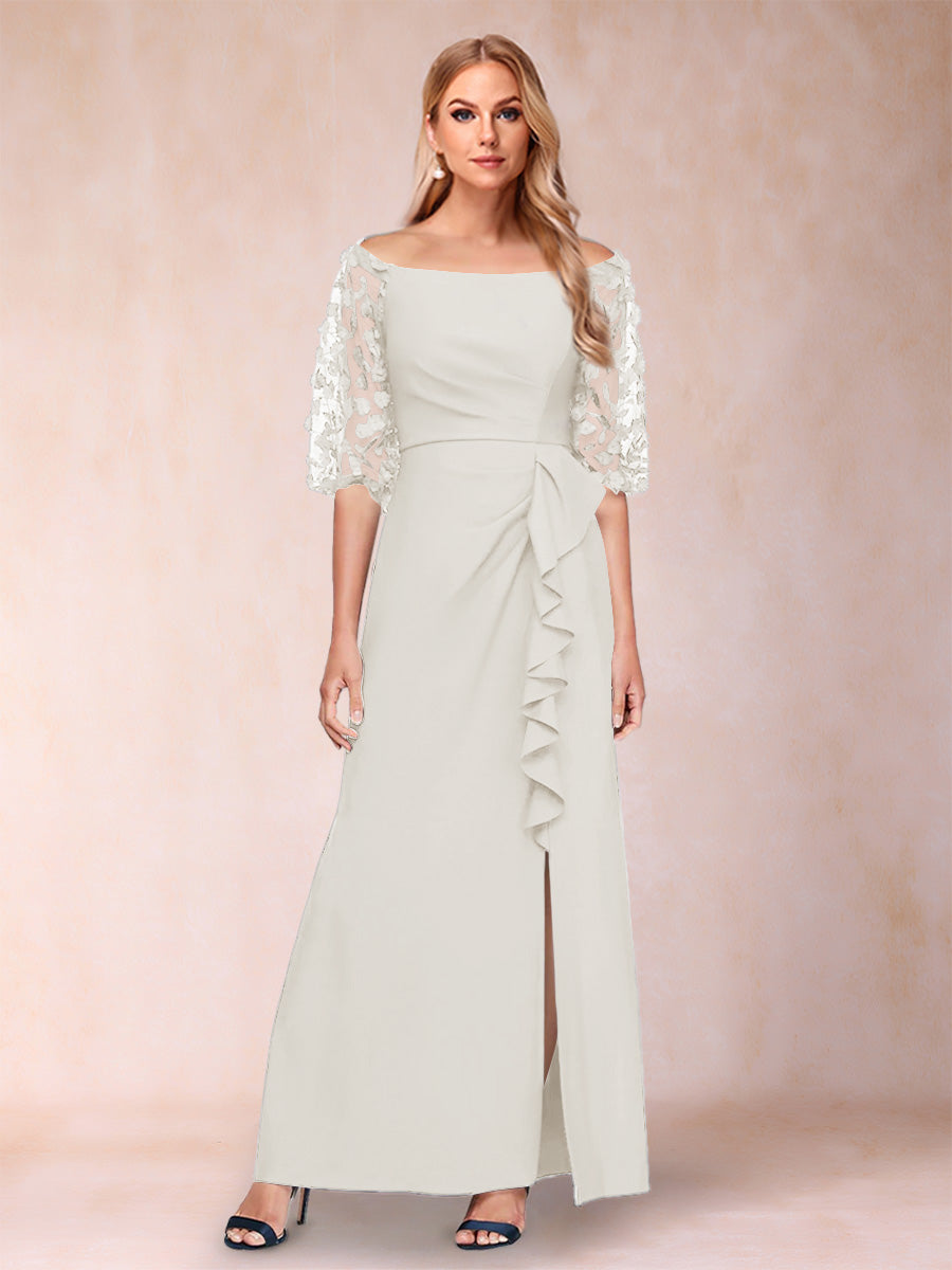 Sheath/Column Off-the-Shoulder Half Sleeves Mother of the Bride Dresses with Applique