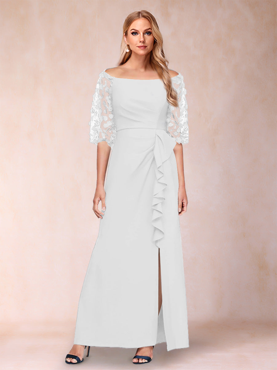 Sheath/Column Off-the-Shoulder Half Sleeves Mother of the Bride Dresses with Applique