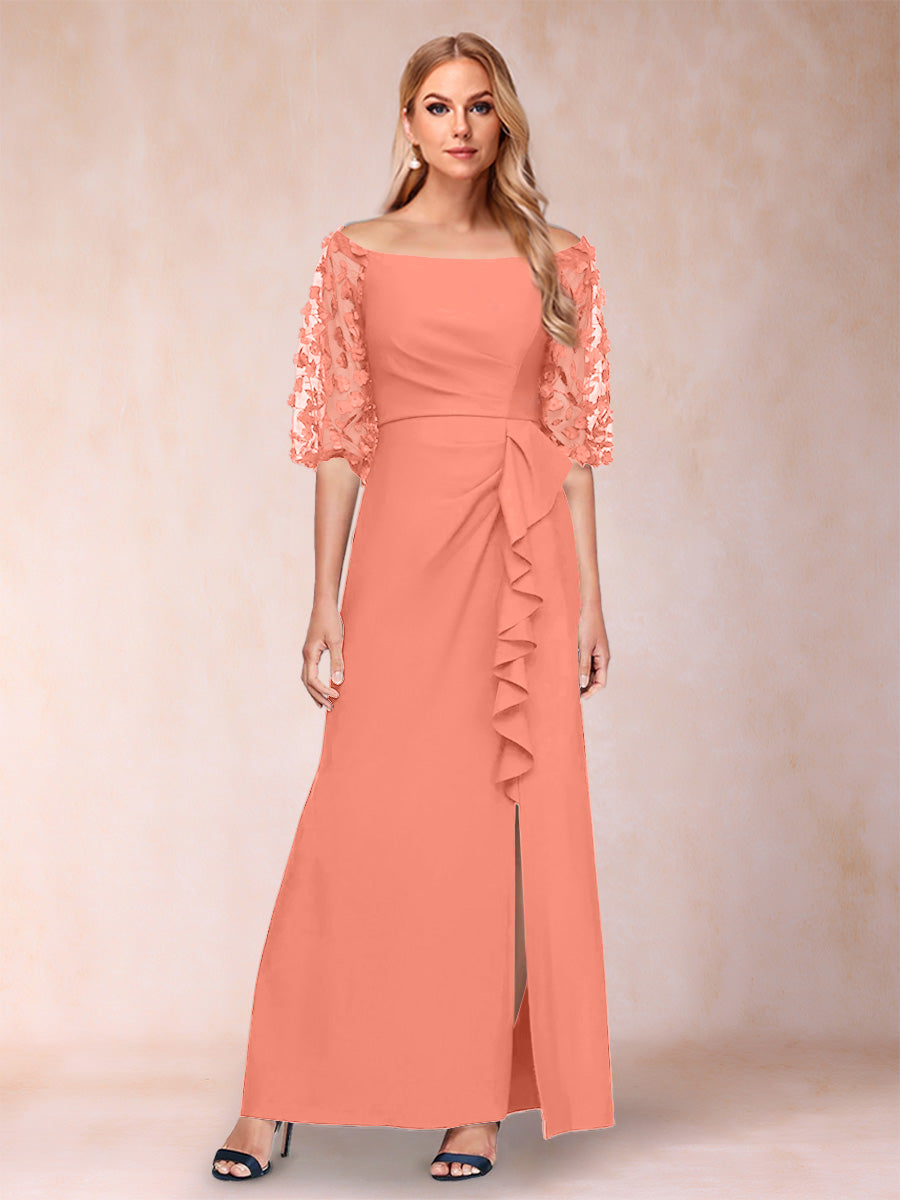 Sheath/Column Off-the-Shoulder Half Sleeves Mother of the Bride Dresses with Applique