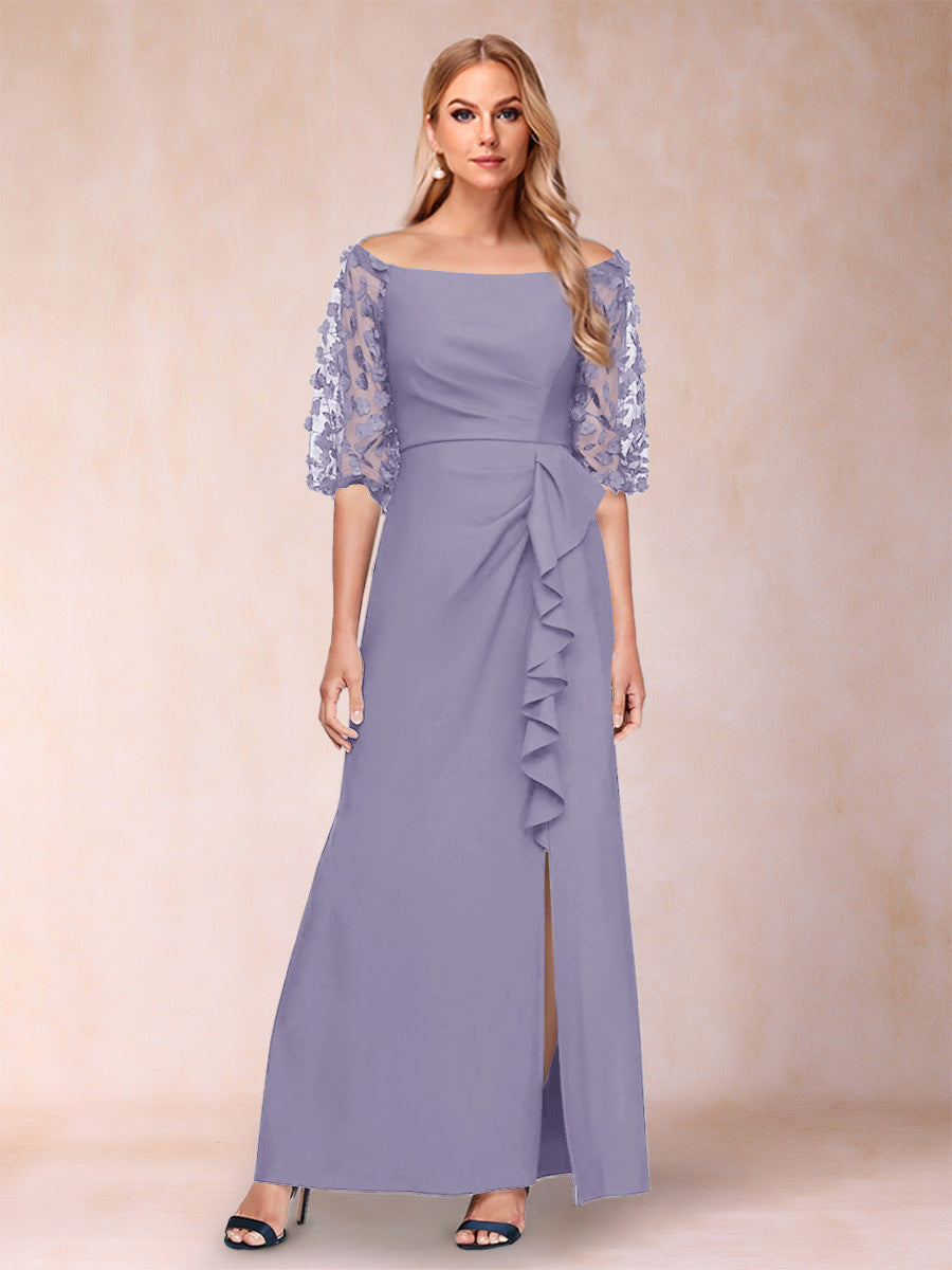 Sheath/Column Off-the-Shoulder Half Sleeves Mother of the Bride Dresses with Applique