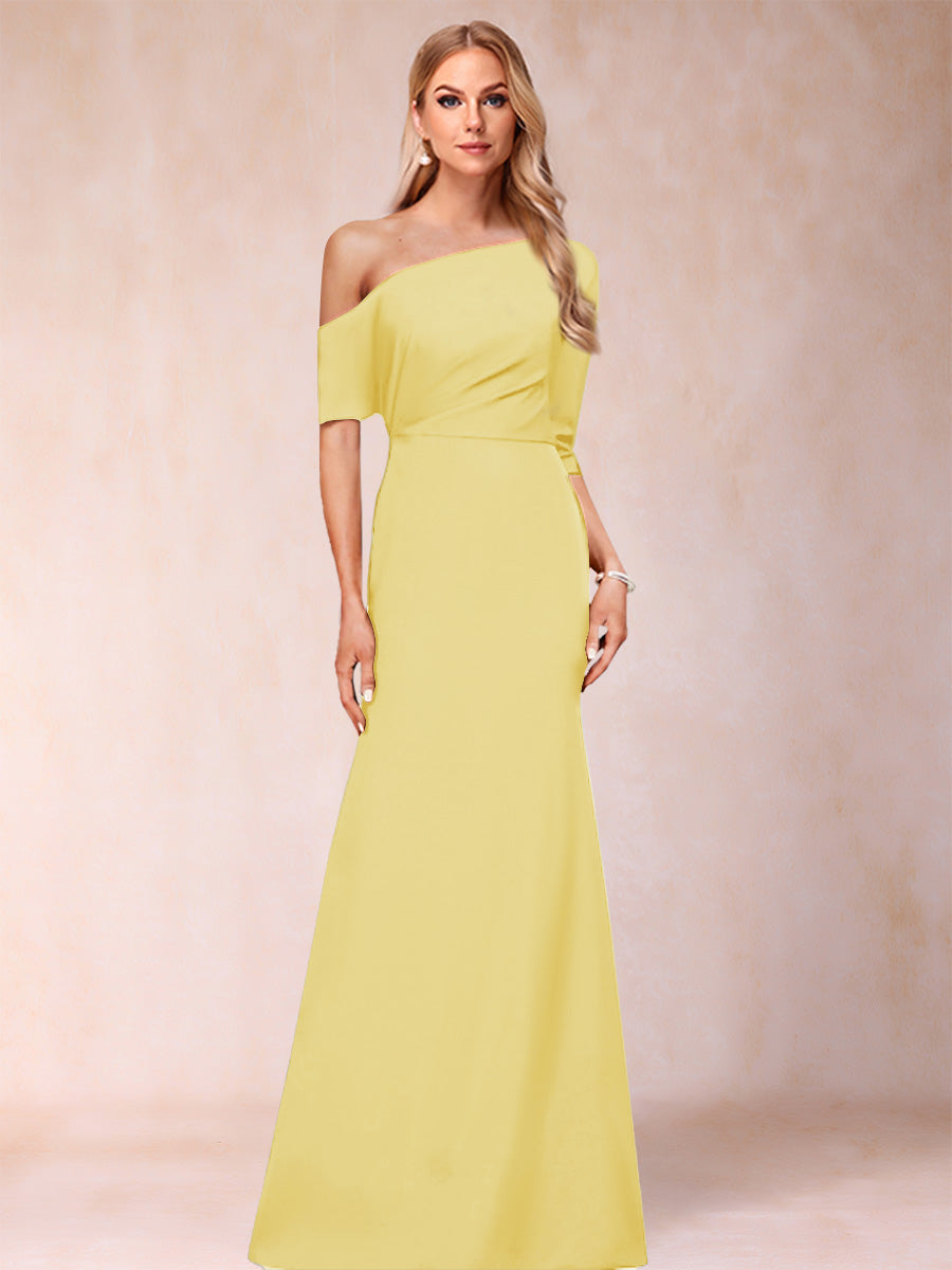 Trumpet/Mermaid One-Shoulder Half Sleeves Mother of the Bride Dresses with Ruched