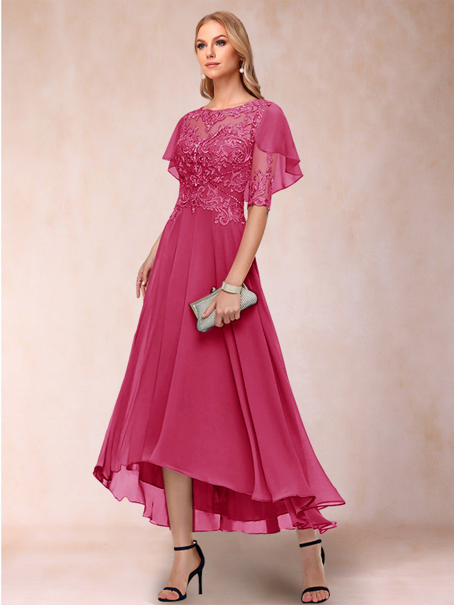 A-Line/Princess Scoop Half Sleeves Mother of the Bride Dresses with Applique